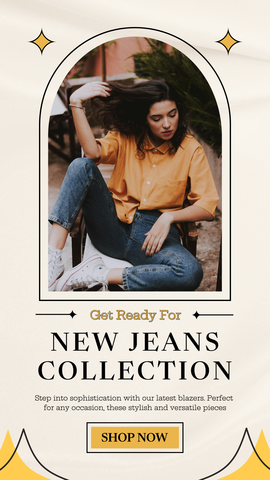 Kleidung und Schuhe Marketing-Poster neue Jeans-Kollektion instagram story gelb einfach
