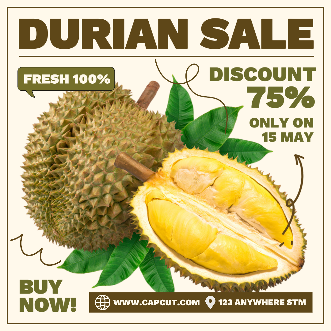 Venta De Frutas Durian Promoción Instagram Post Blanco Marrón Moderno Piso