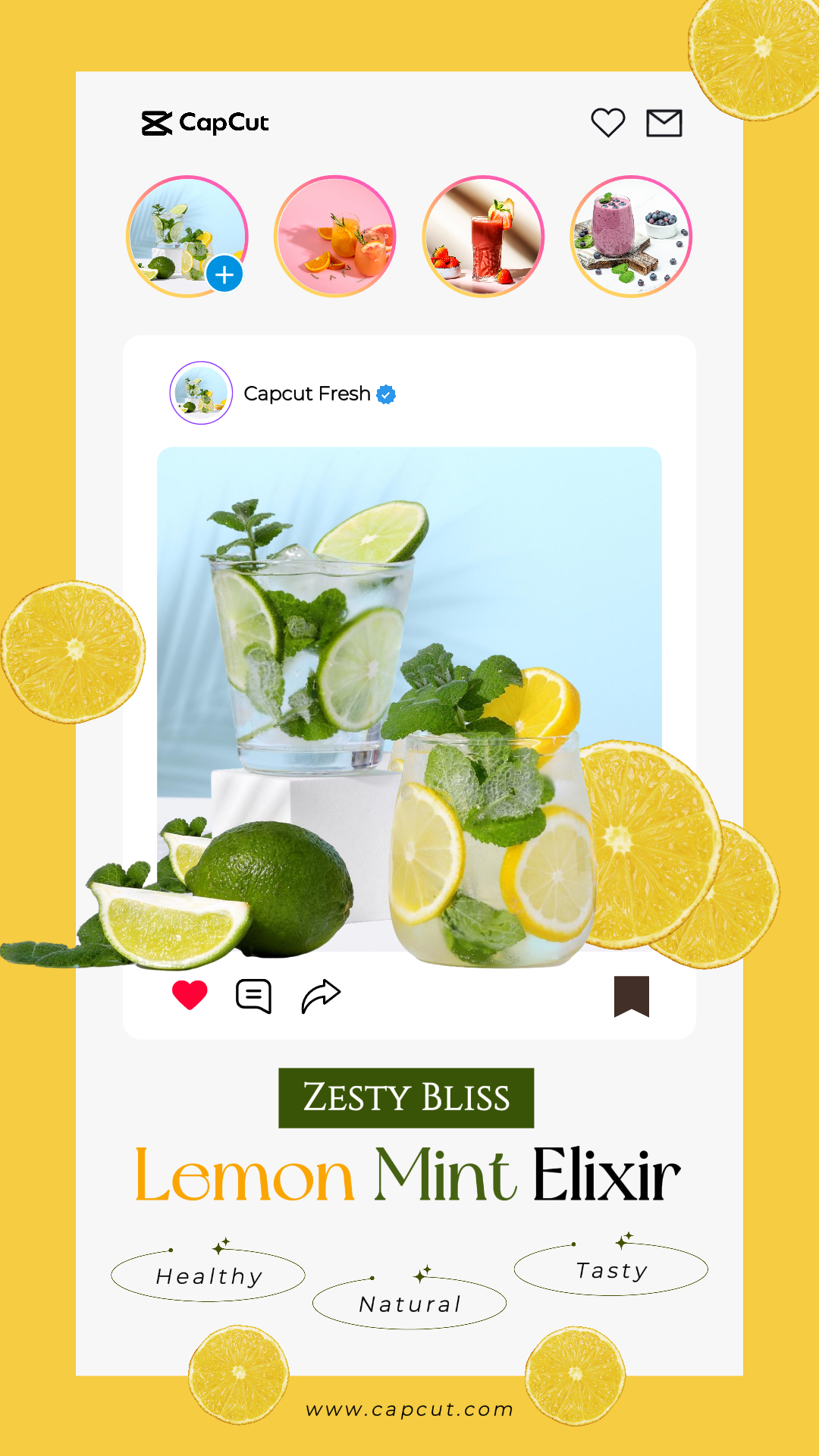 Cartel de marketing de alimentos y bebidas Historia de Instagram Estilo amarillo limón