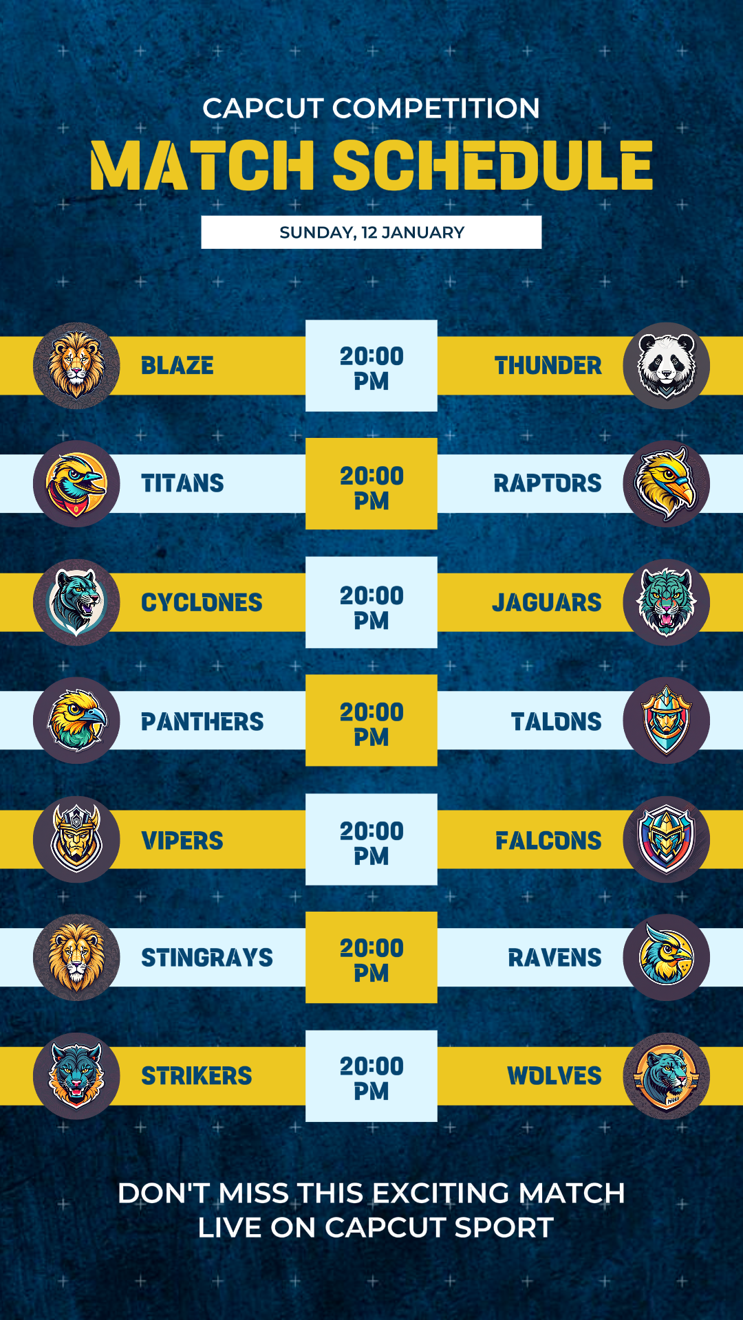 인스타그램 스토리를 위한 엔터테인먼트 스포츠 대회 경기 일정
