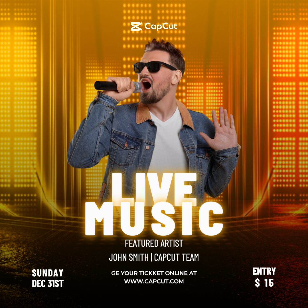 Live Music Poster Instargram Post Yellow Neon