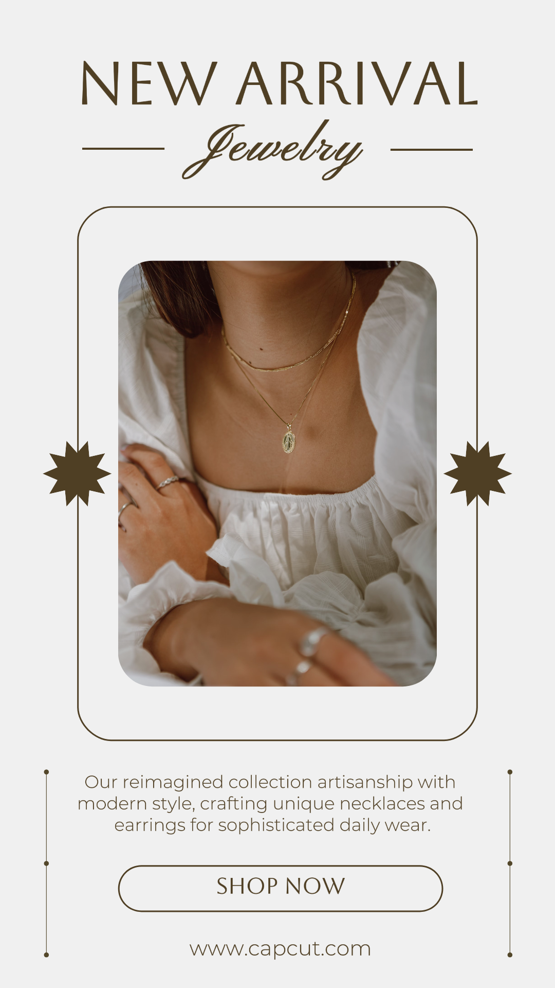 Marketing Jóias Nova Chegada Instagram Story Colar e Anéis Brown