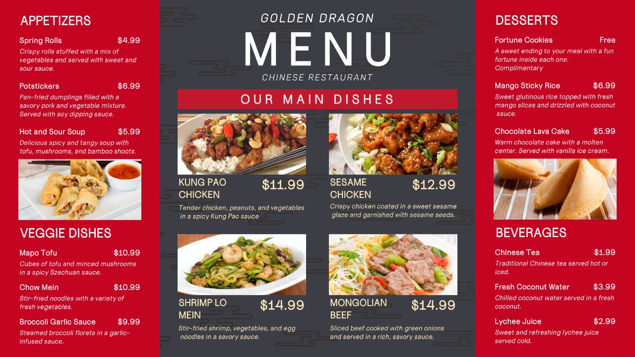 Menu de comida chinesa