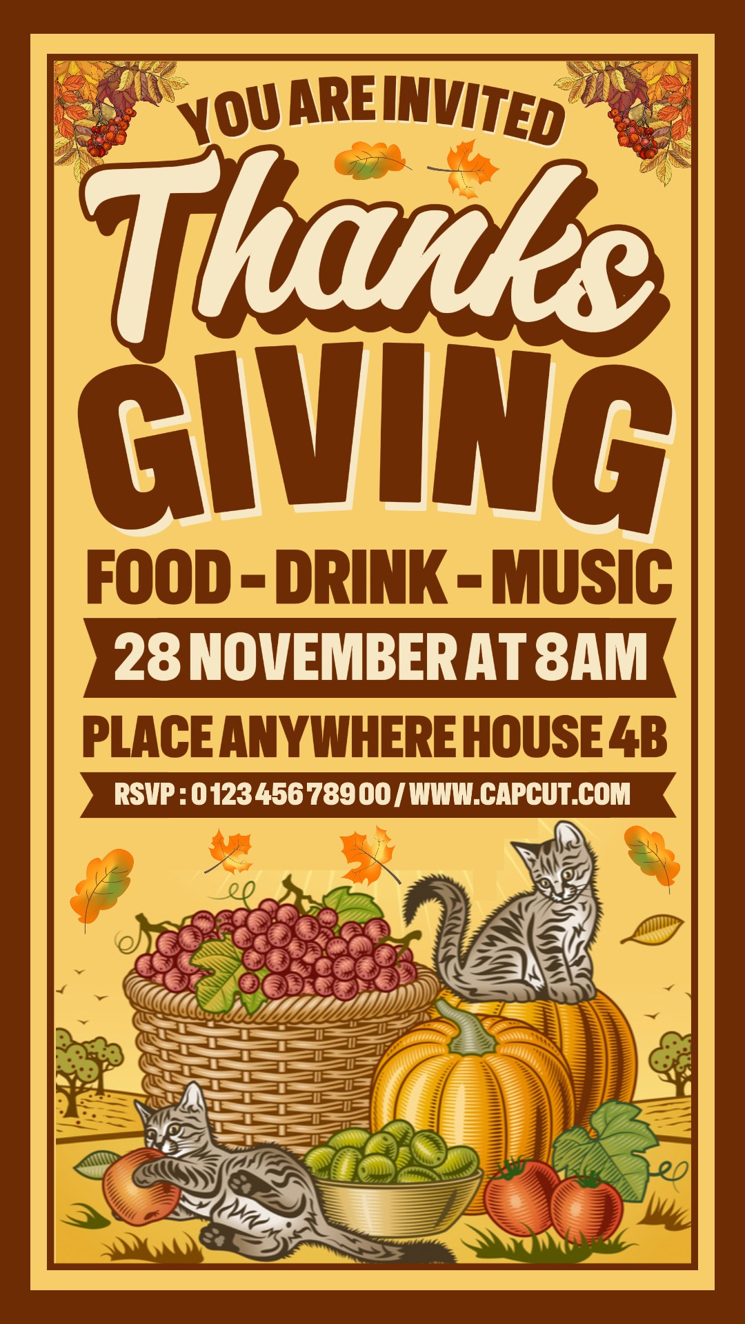 Thanks Giving Invitation Instagram Story Cream Brown Retro