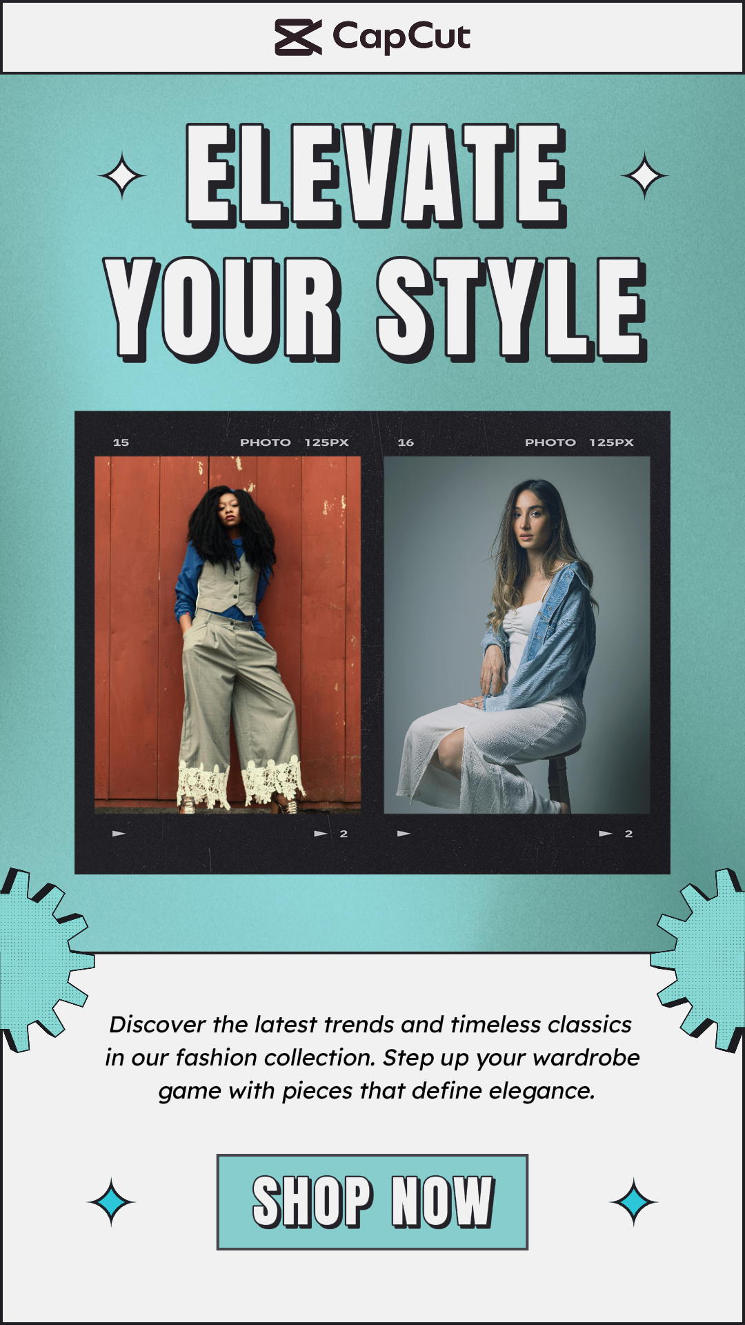 Pôster de marketing de colagem minimalista tiktok roupas eleve seu estilo retrô