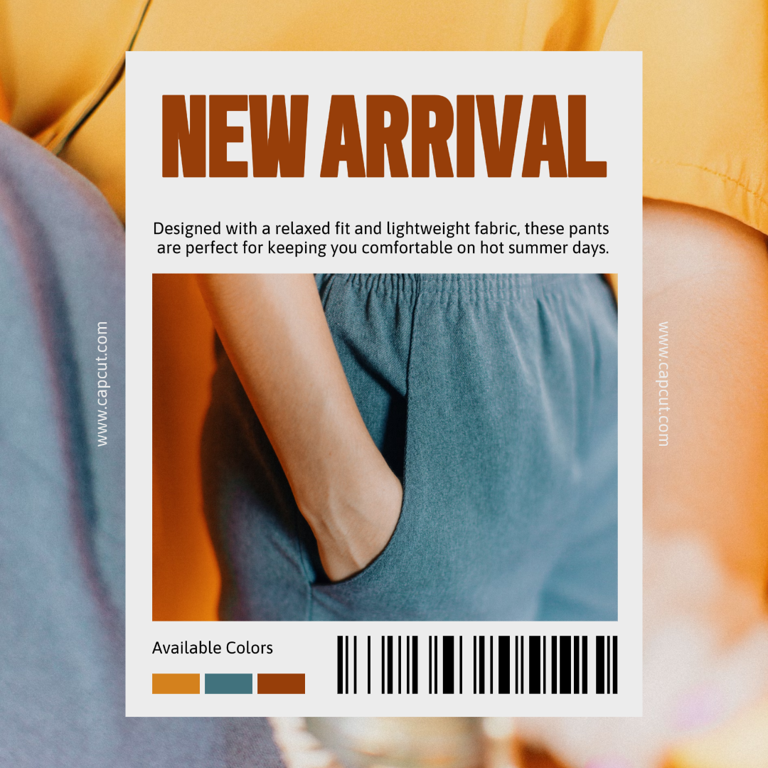 Cartel de marketing de ropa y zapatos Publico de Instagram Pantalones de verano Recién llegado Moderno