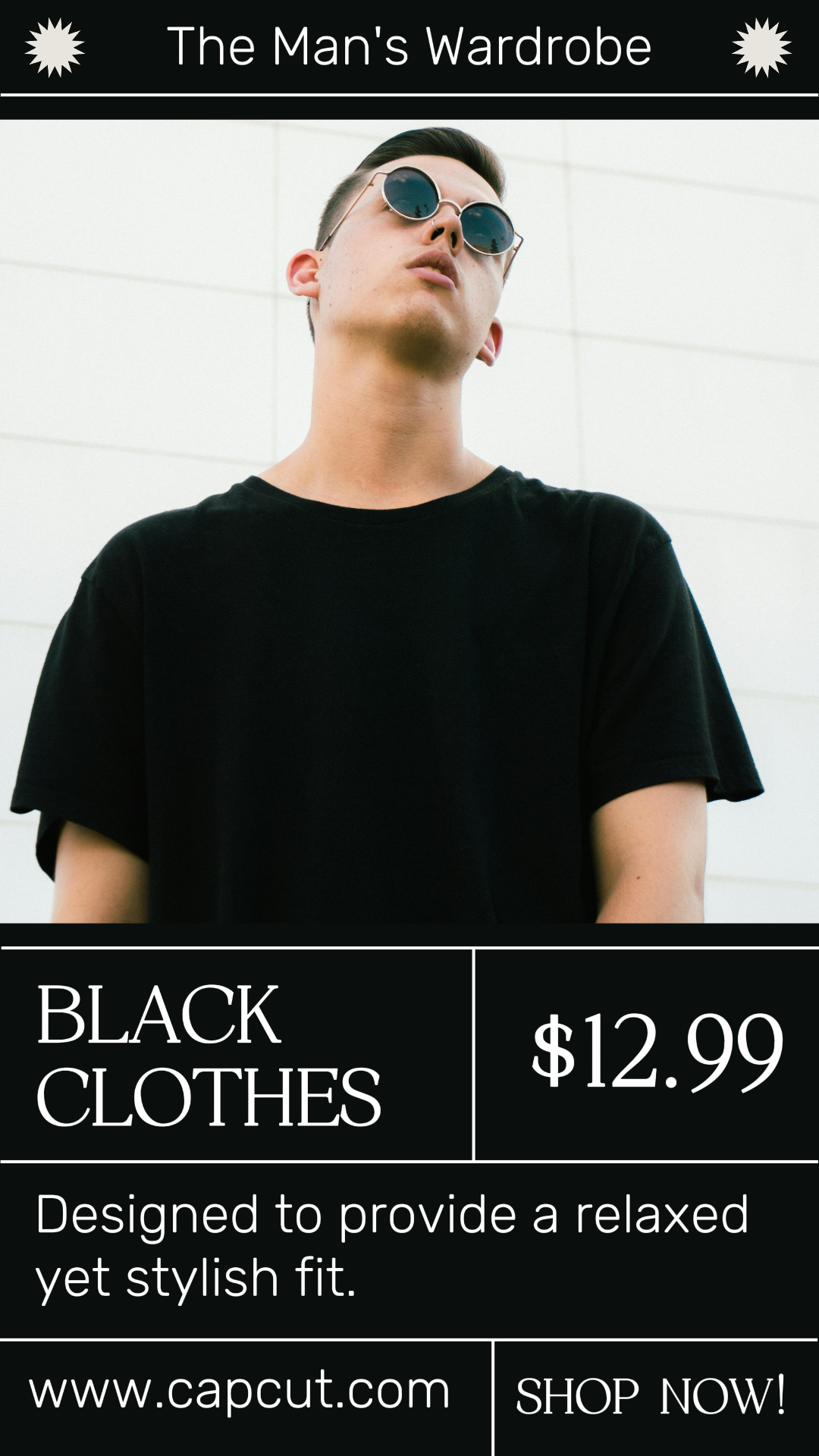 Affiche de marketing de vêtements et de chaussures Vêtements noirs Instagram Story Minimalist Black