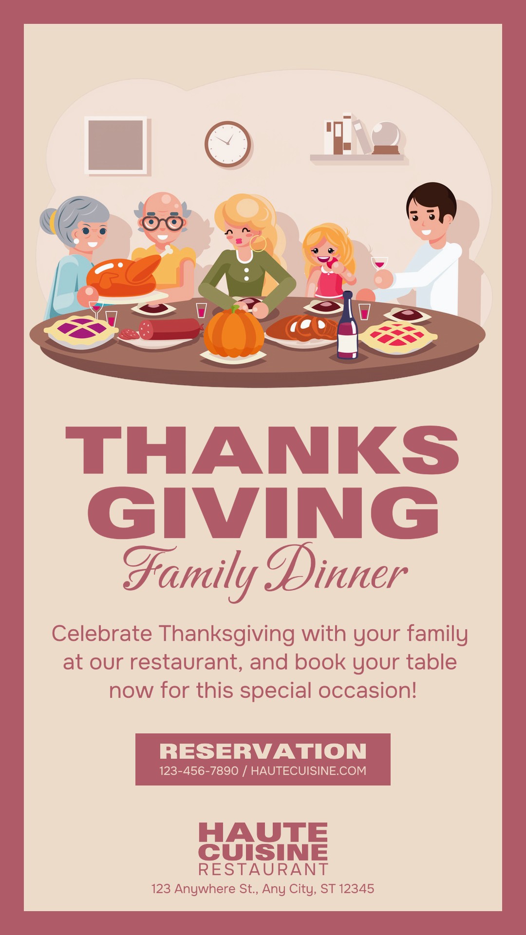 Thanksgiving Family Dinner Restaurant Event Flyer Instagram Story