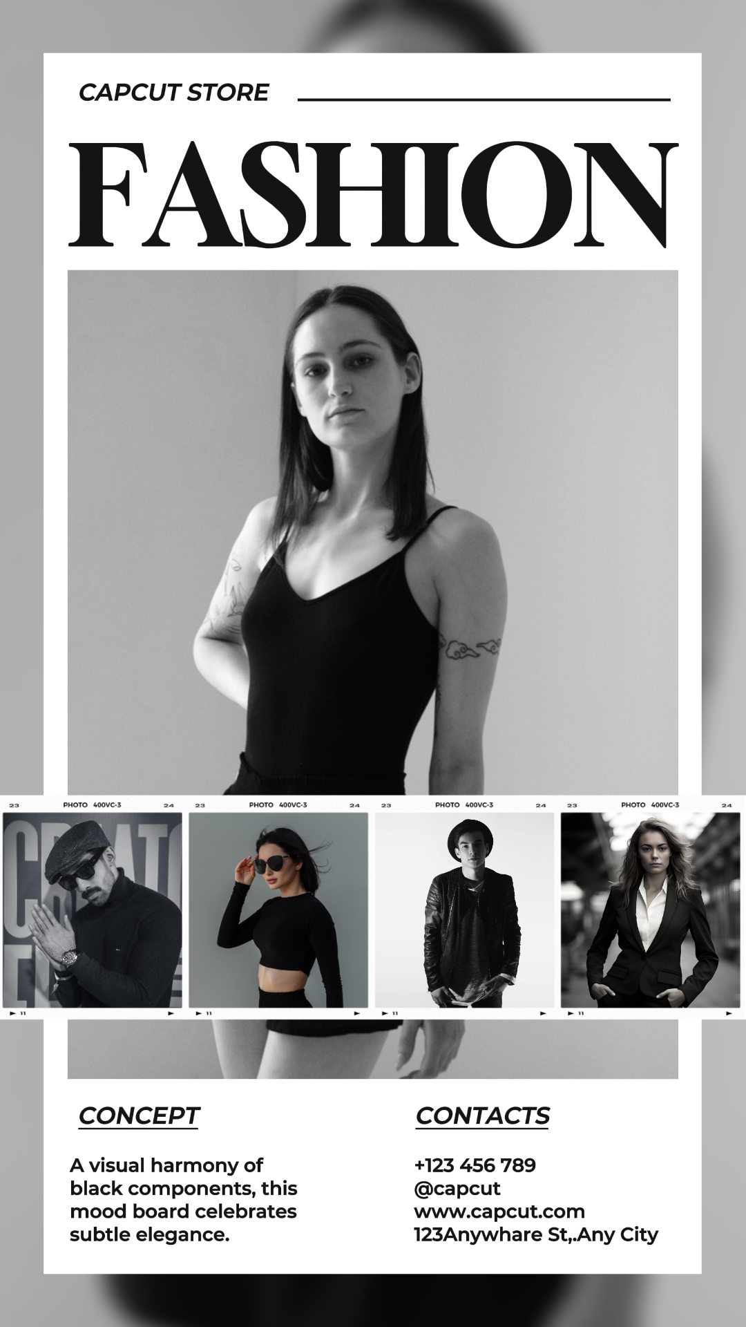 Concepto de moda Collage minimalista historia de instagram negro blanco y negro