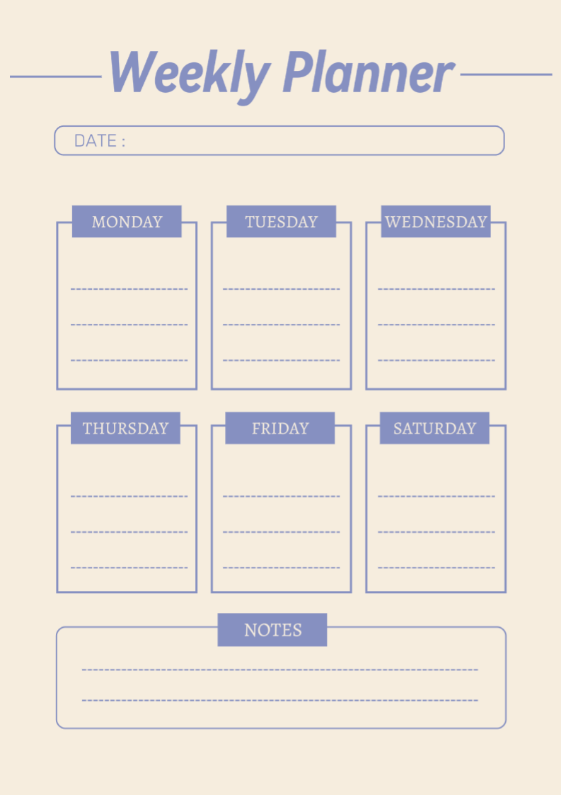 Modelo simples de planejador semanal