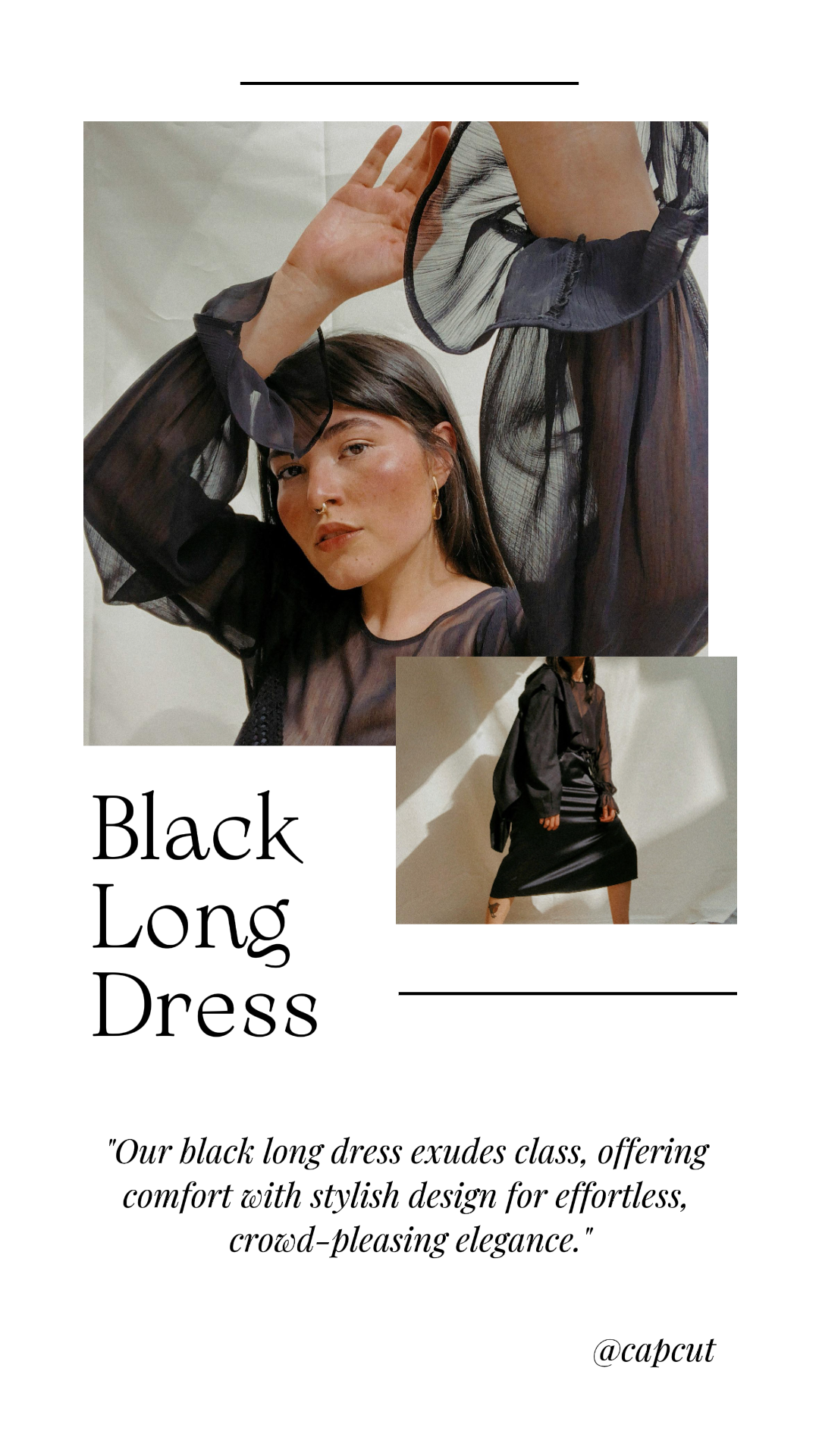 Ropa y zapatos - Cartel de marketing Instagram Story Vestido largo negro