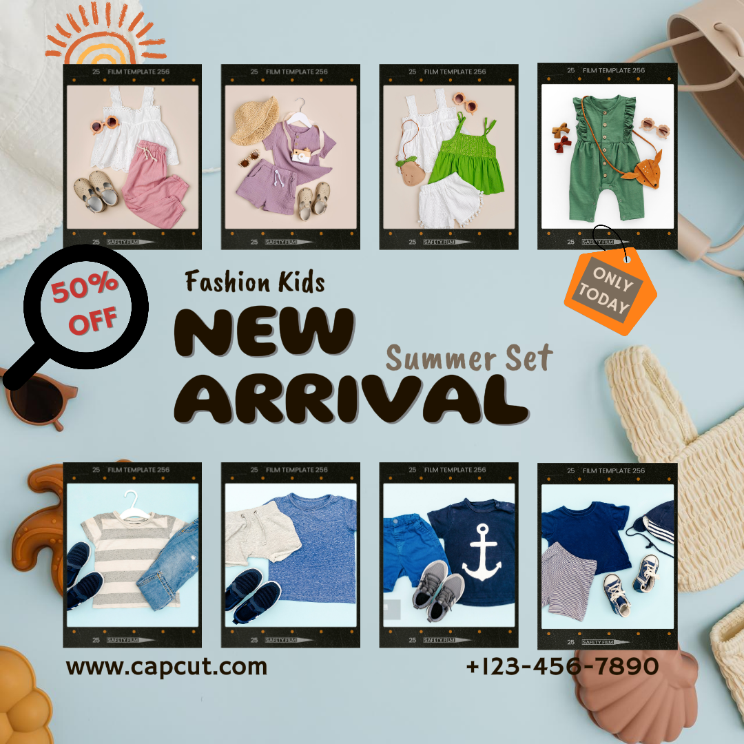 Vêtements et chaussures ensemble pour enfants nouvelle arrivée affiche marketing post instagram 