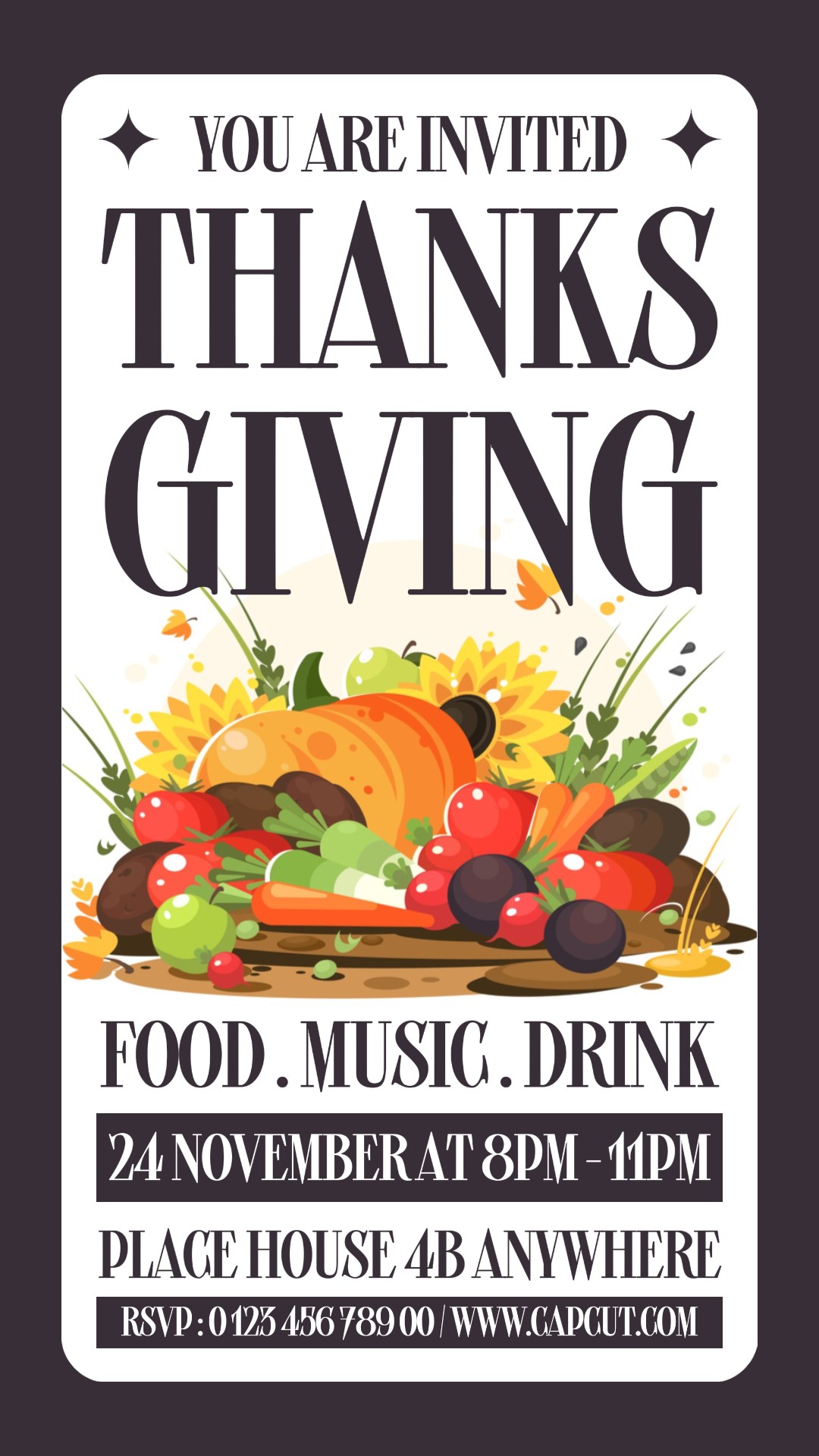 Thank Giving Einladung Instagram Story Schwarz Braun Flach