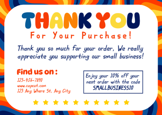 Non marketing cards and thank you for your purchase card