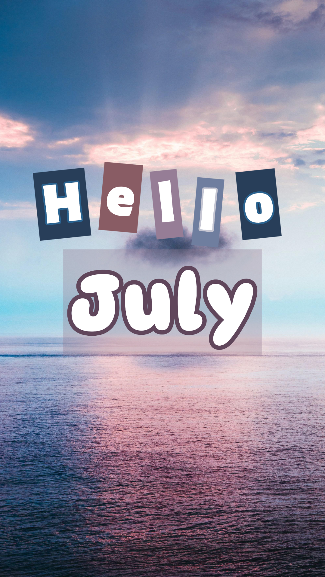 Hello July creative poster instagram story blue purple combination