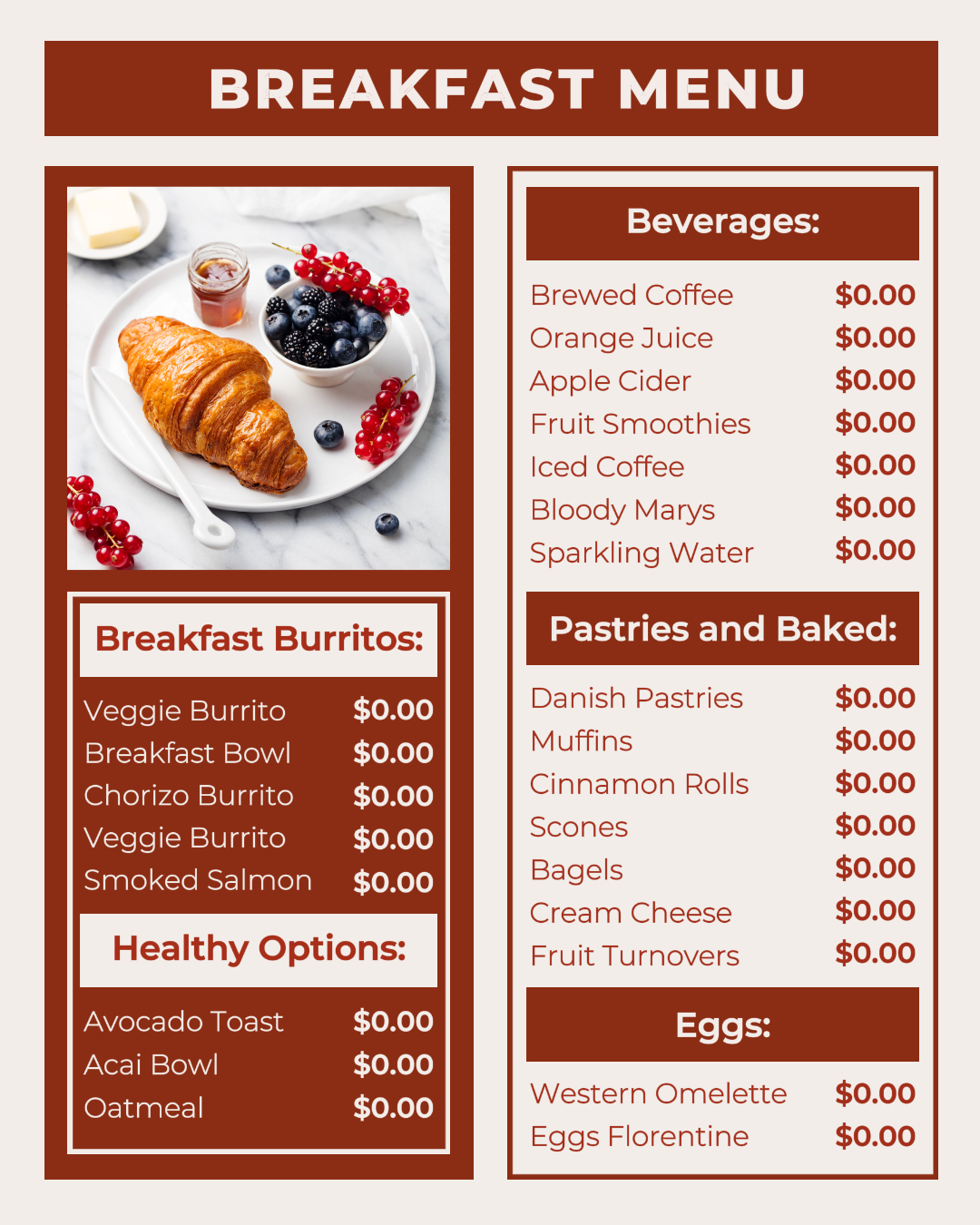 breakfast food menu instagram post