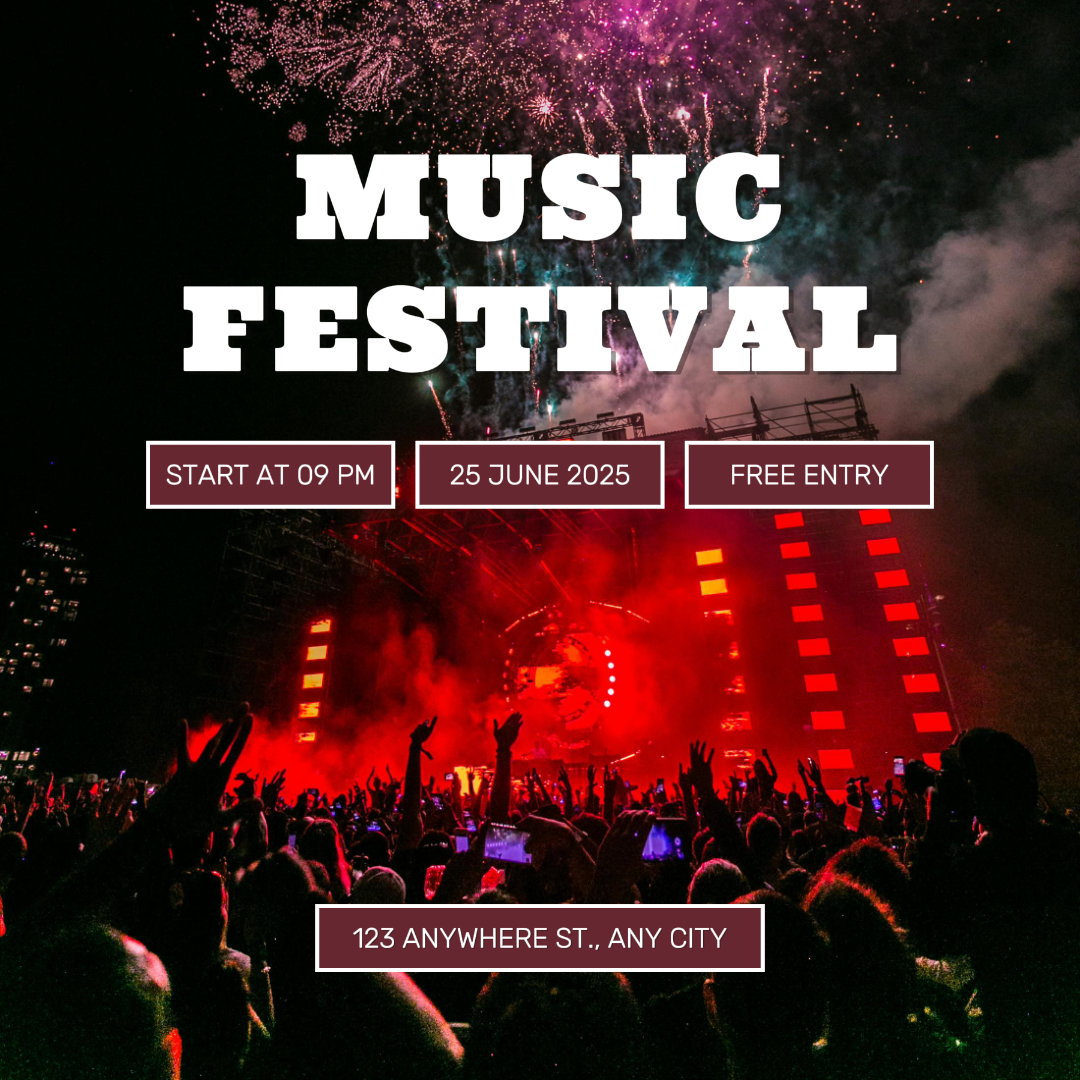 Unterhaltung Musikfestival Instagram Post Retro-Stil weiß und rot