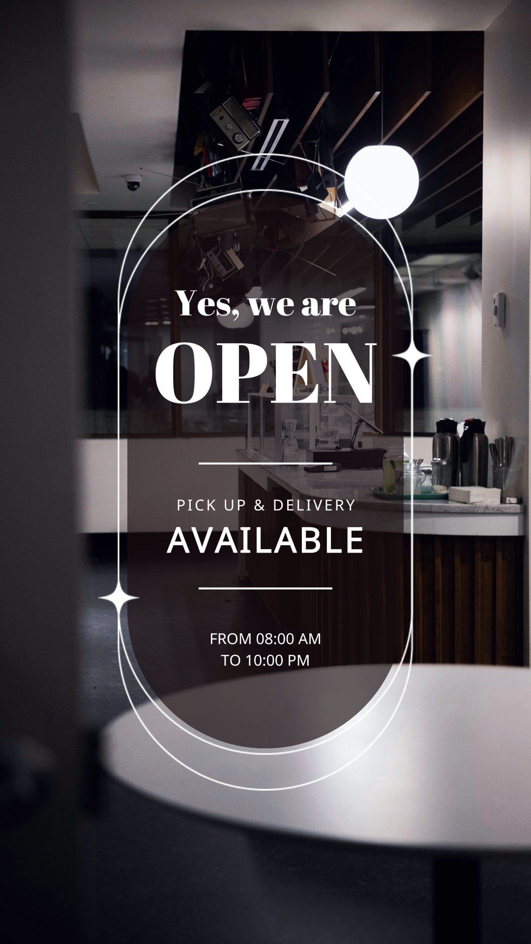 Cartel creativo de negocios y oficina tiktok estamos abiertos café negro