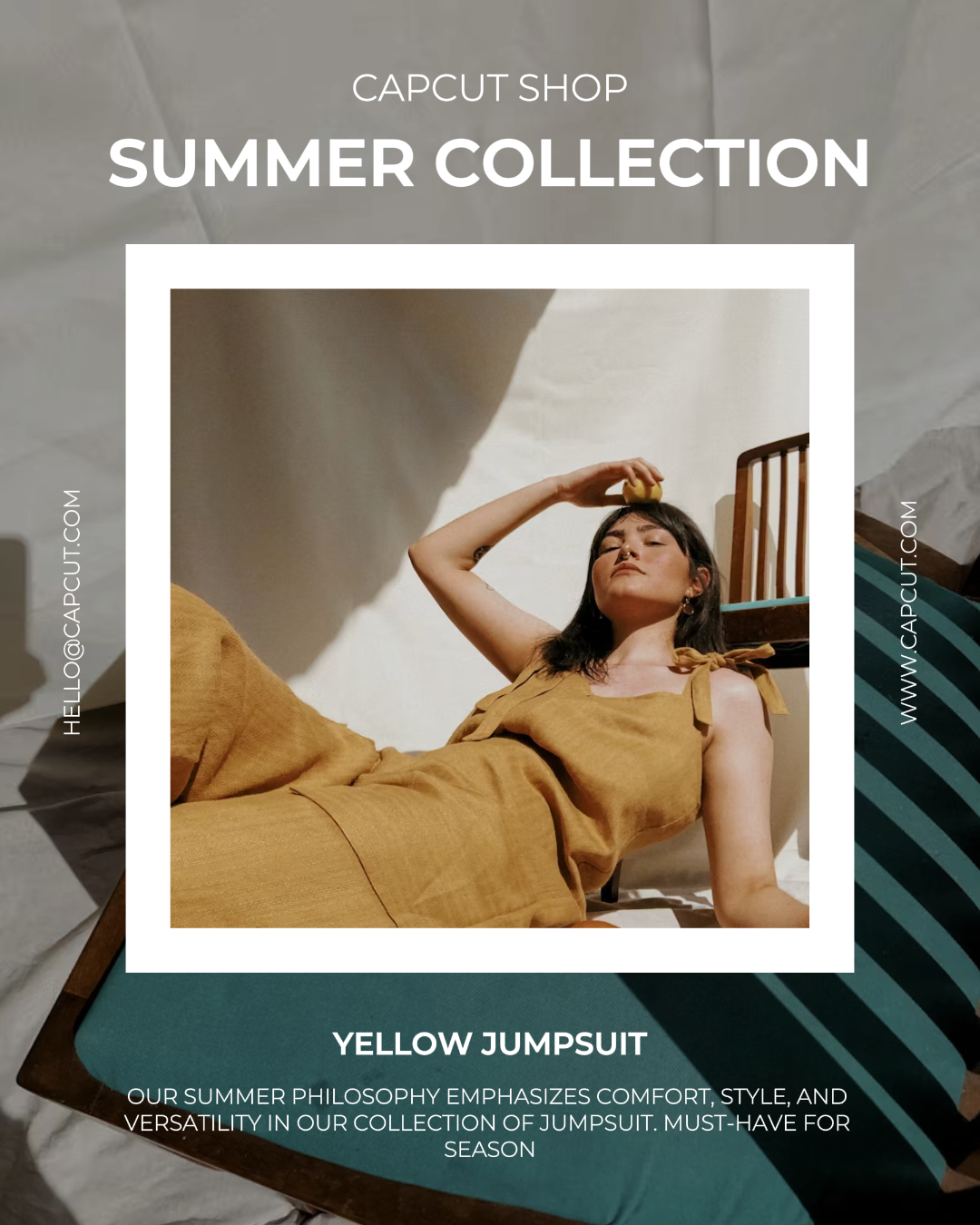 Marketing Clothing New Collection Instagram Potrait Summer Jumpsuit Yellow