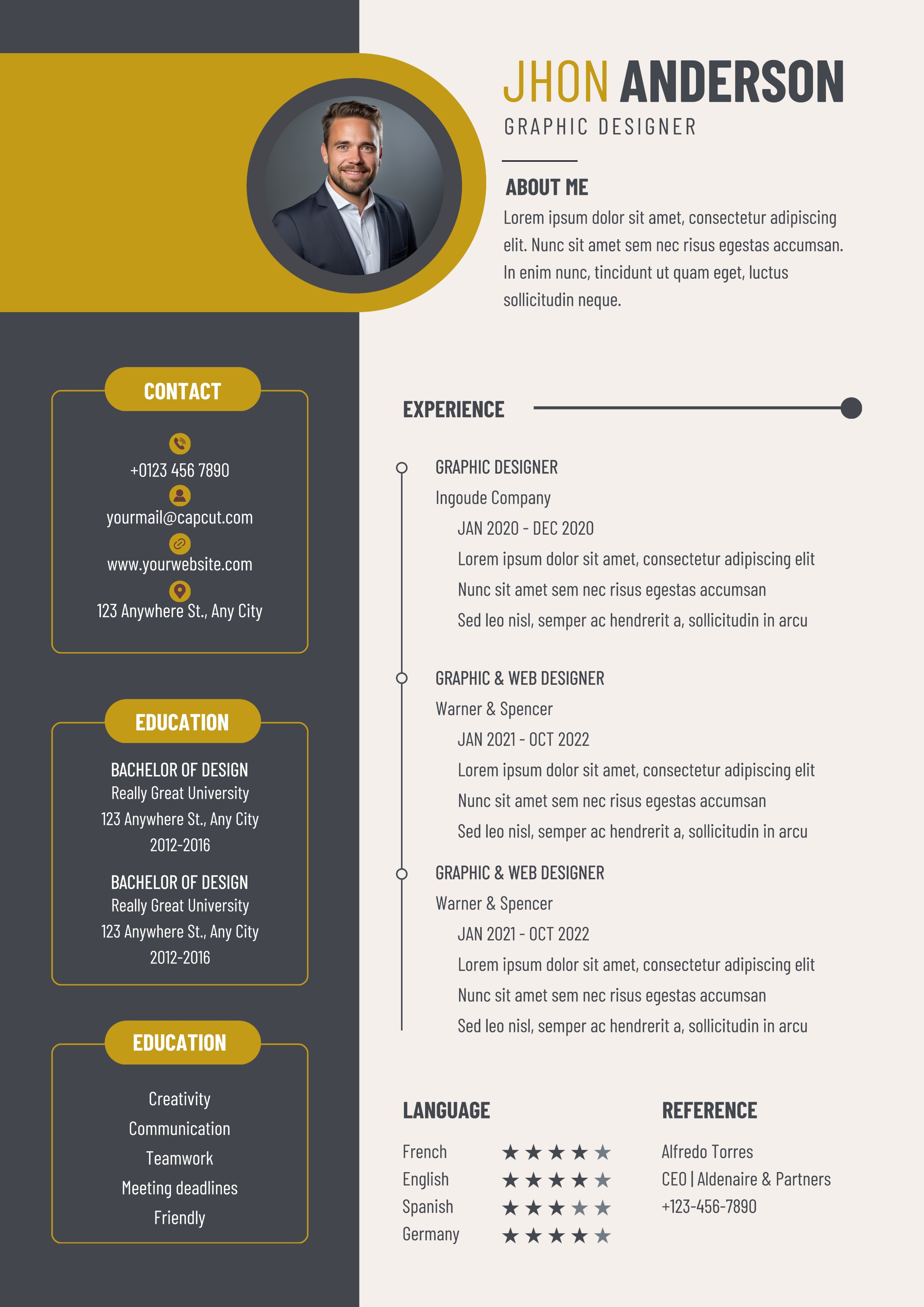 Business Graphic Designer CV minimaliste