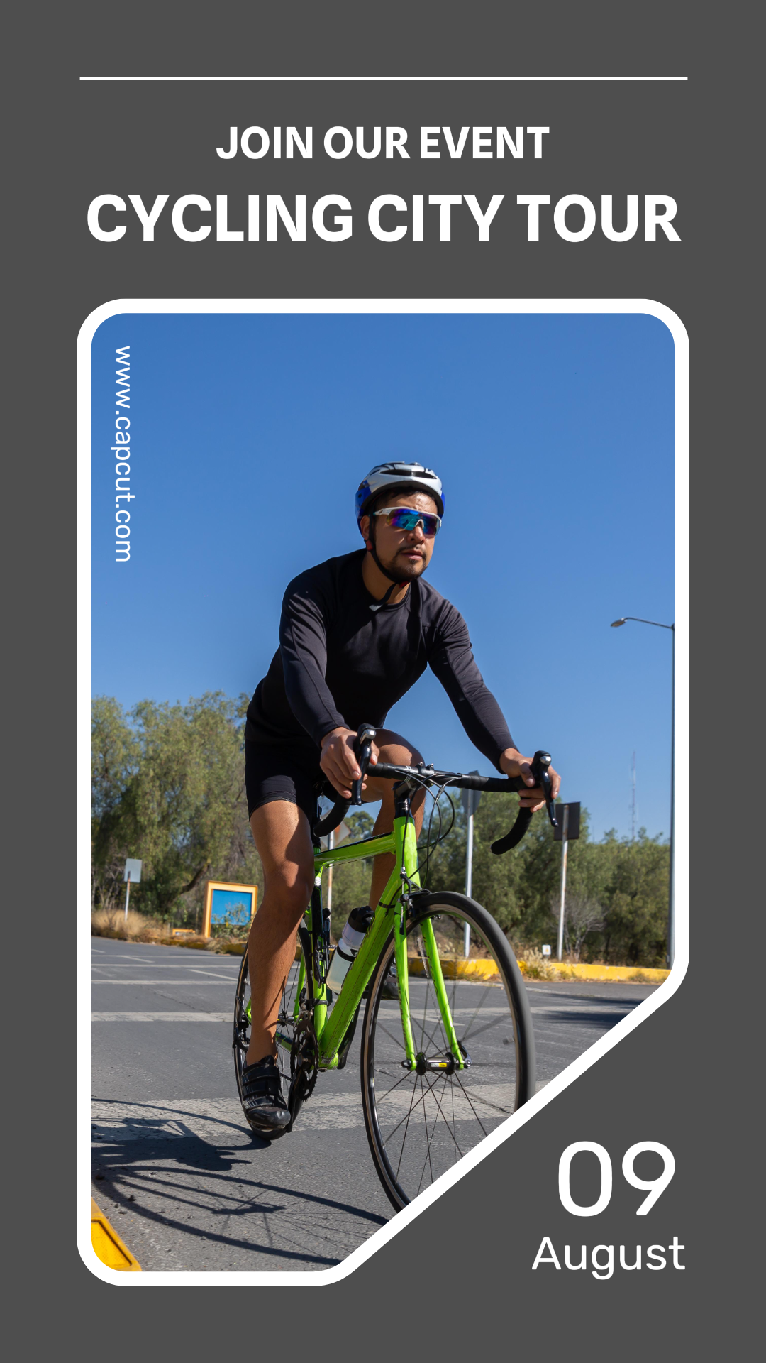 Cartel de marketing deportivo y de partidos ciclismo historia de instagram gris