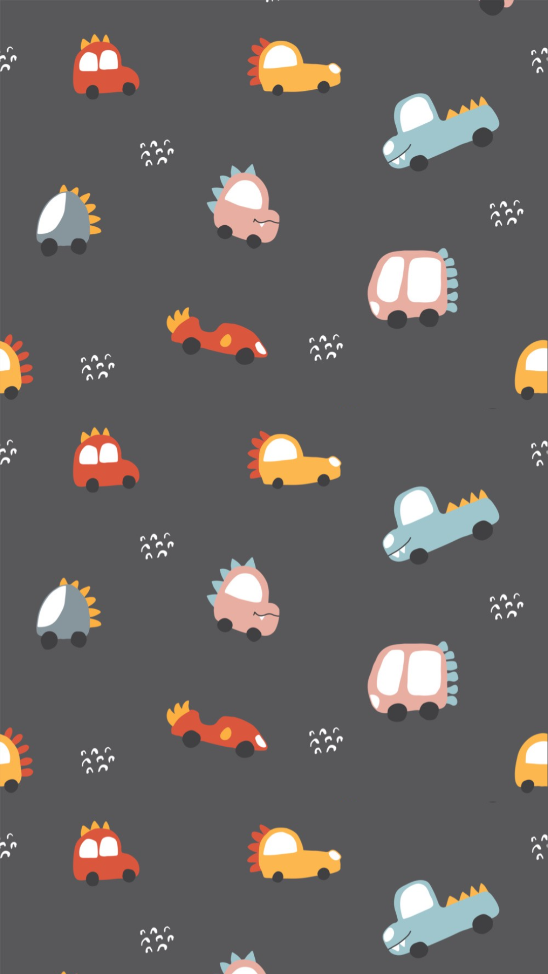 Wallpaper creative poster Cute Dino Cars Pattern