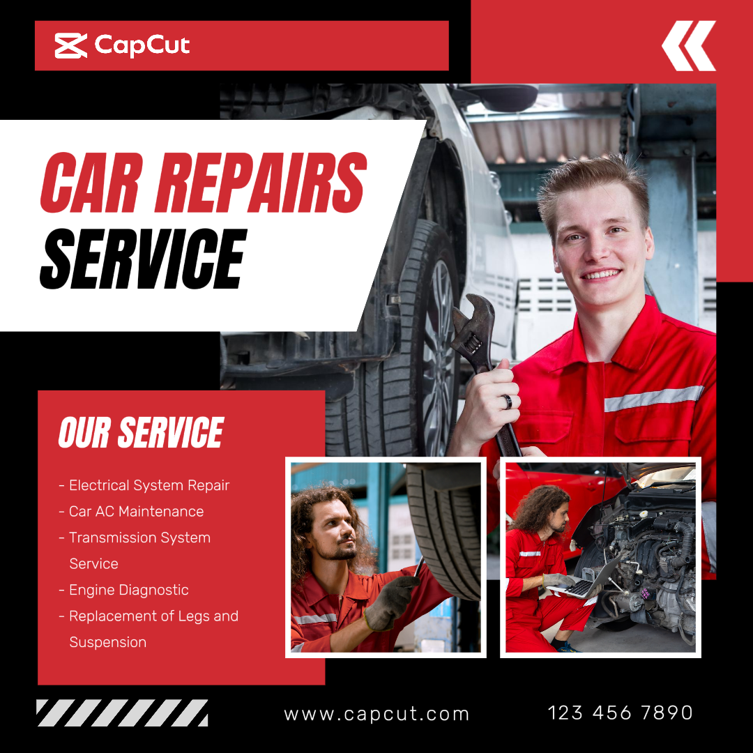 Coches - Servicio de Reparación de Autos Instagram Post Rojo y Negro