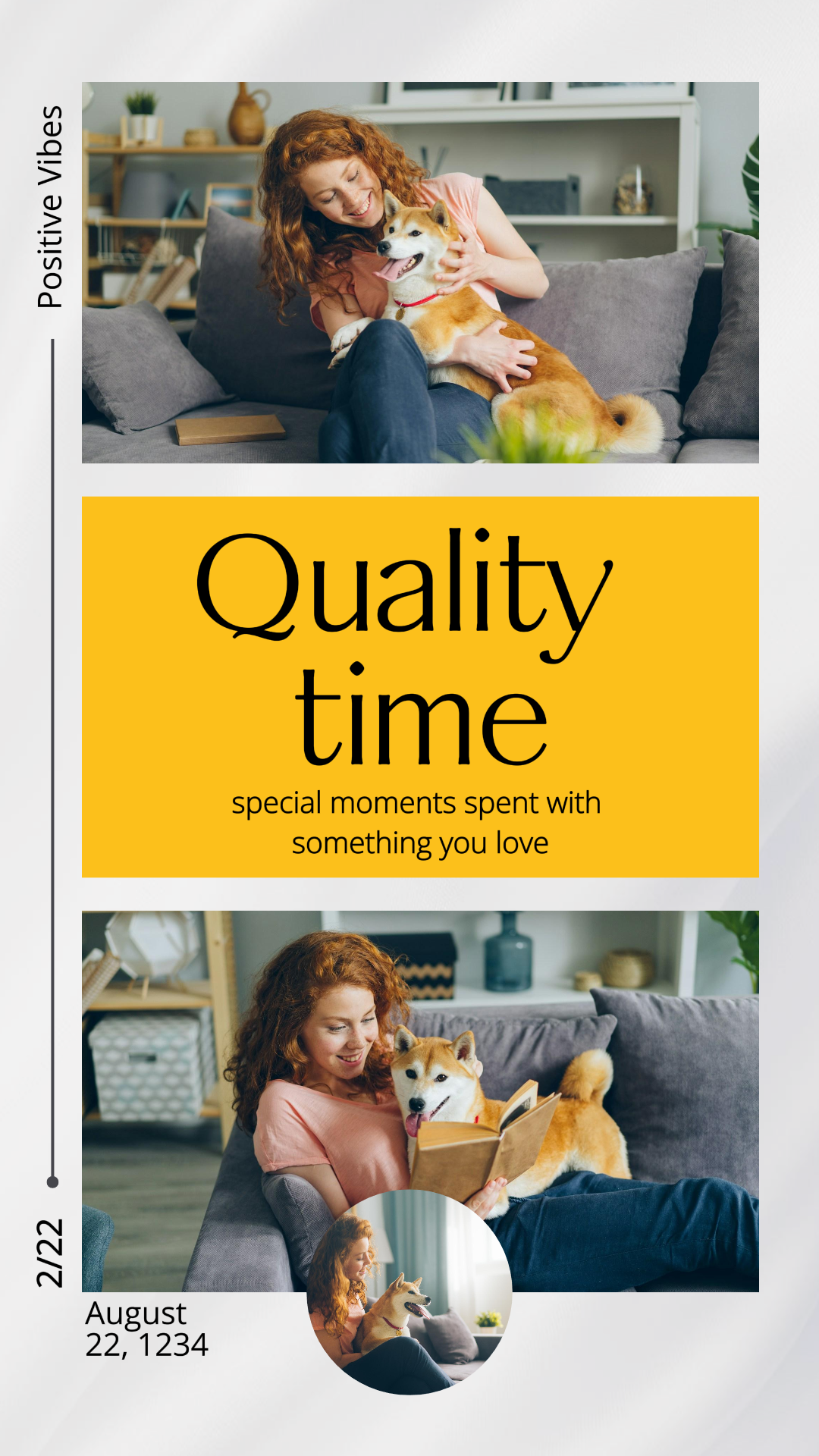 Affiche créative de collage minimaliste album photo tiktok qualité temps blanc jaune