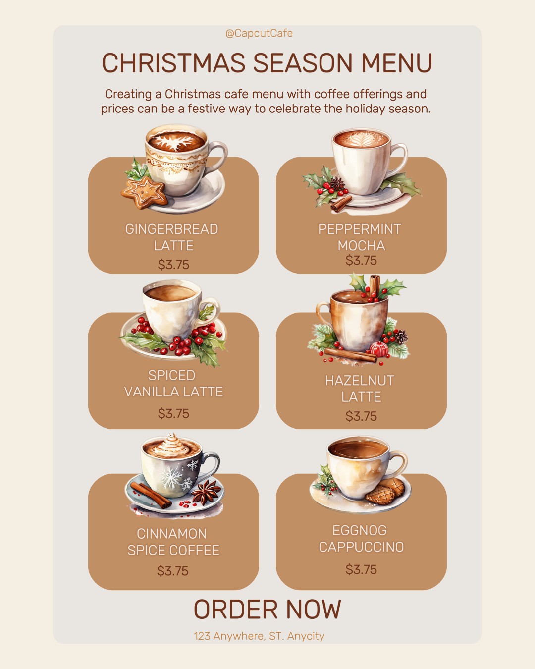Café brun Menu de promotion de Noël Instagram