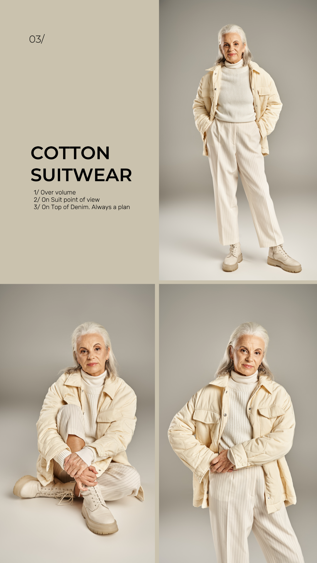 Minimalistische Collage Baumwolle Anzug Produkt Tiktok Post Miranda