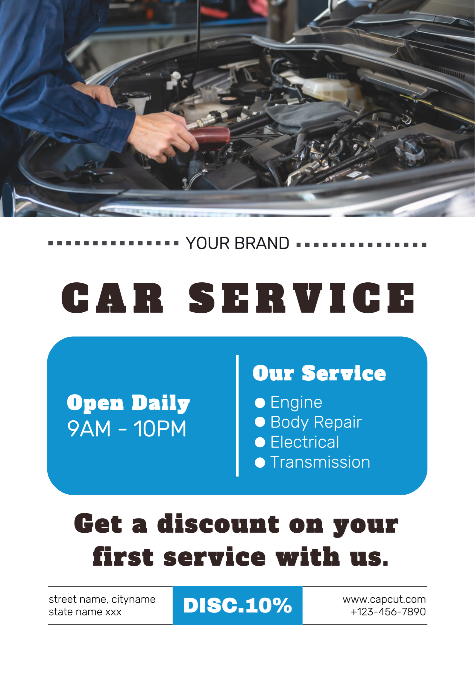 Descuento de marketing de promoción de servicio de automóvil con