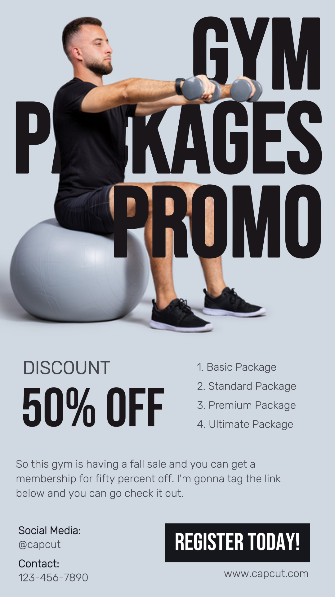 Cartel de marketing de entrenamiento y fitness Paquetes de gimnasio Promo Historia de Instagram