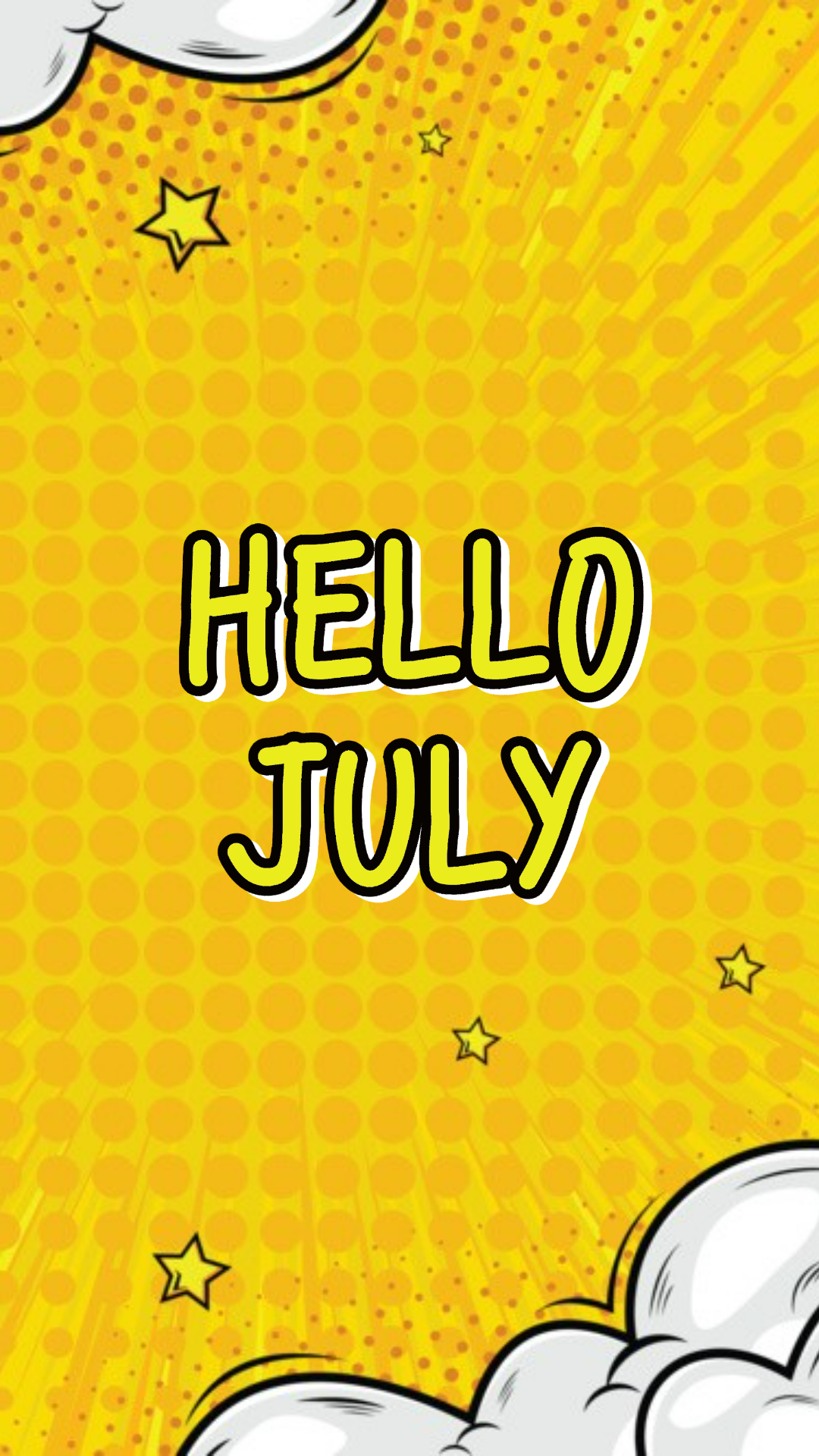 Image template wallpaper 9:16 Cartoon Hello July, yellow, clouds