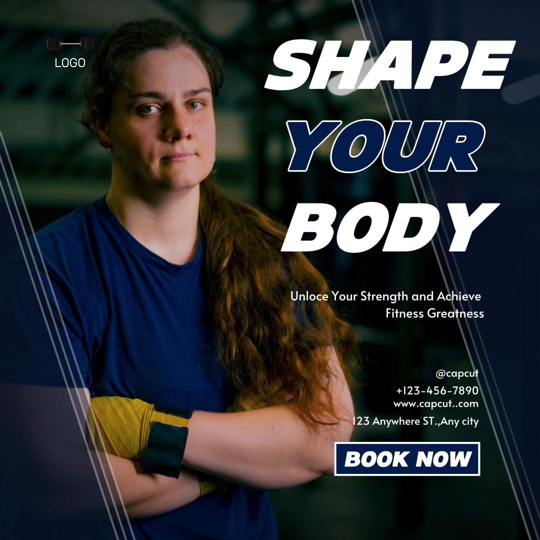 Affiche marketing d'entraînement et de fitness post Instagram blanc et bleu avec des femmes posent