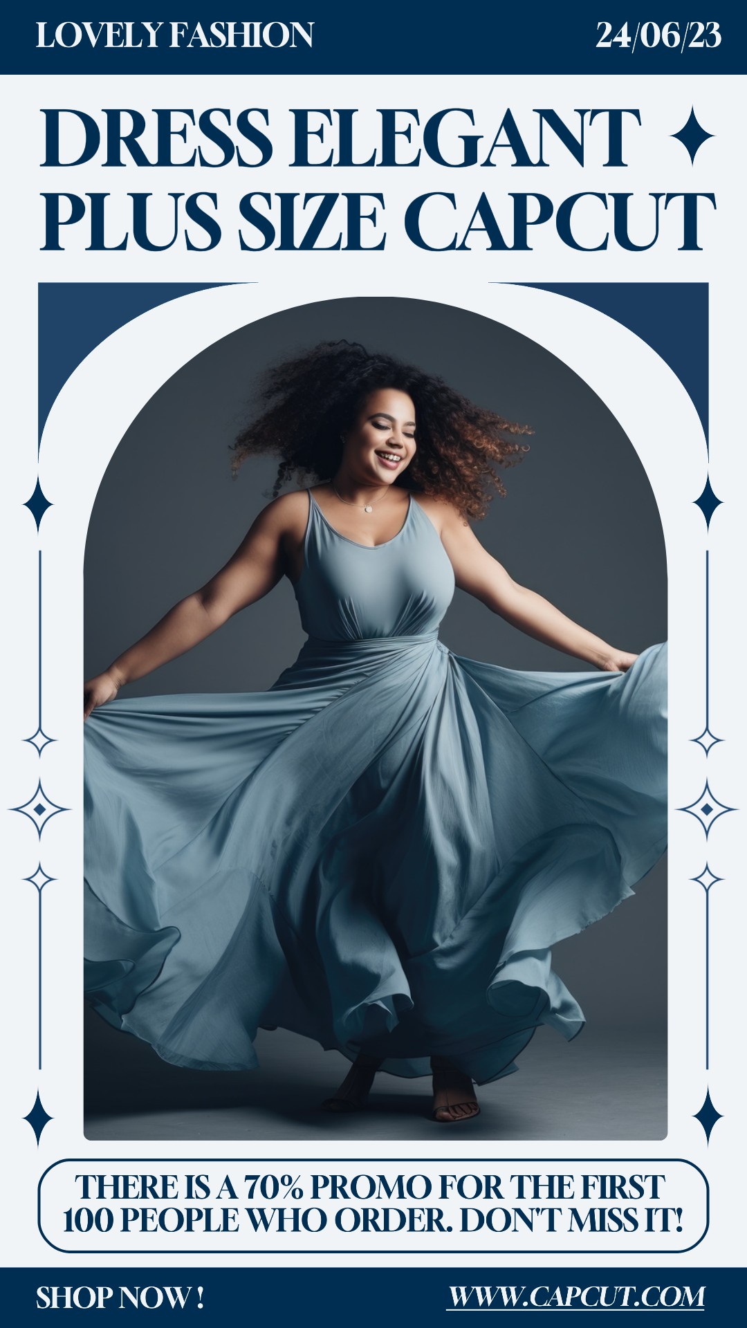 드레스 엘레강스 플러스 사이즈 캡컷 틱톡 화이트 블루 미니멀리스트