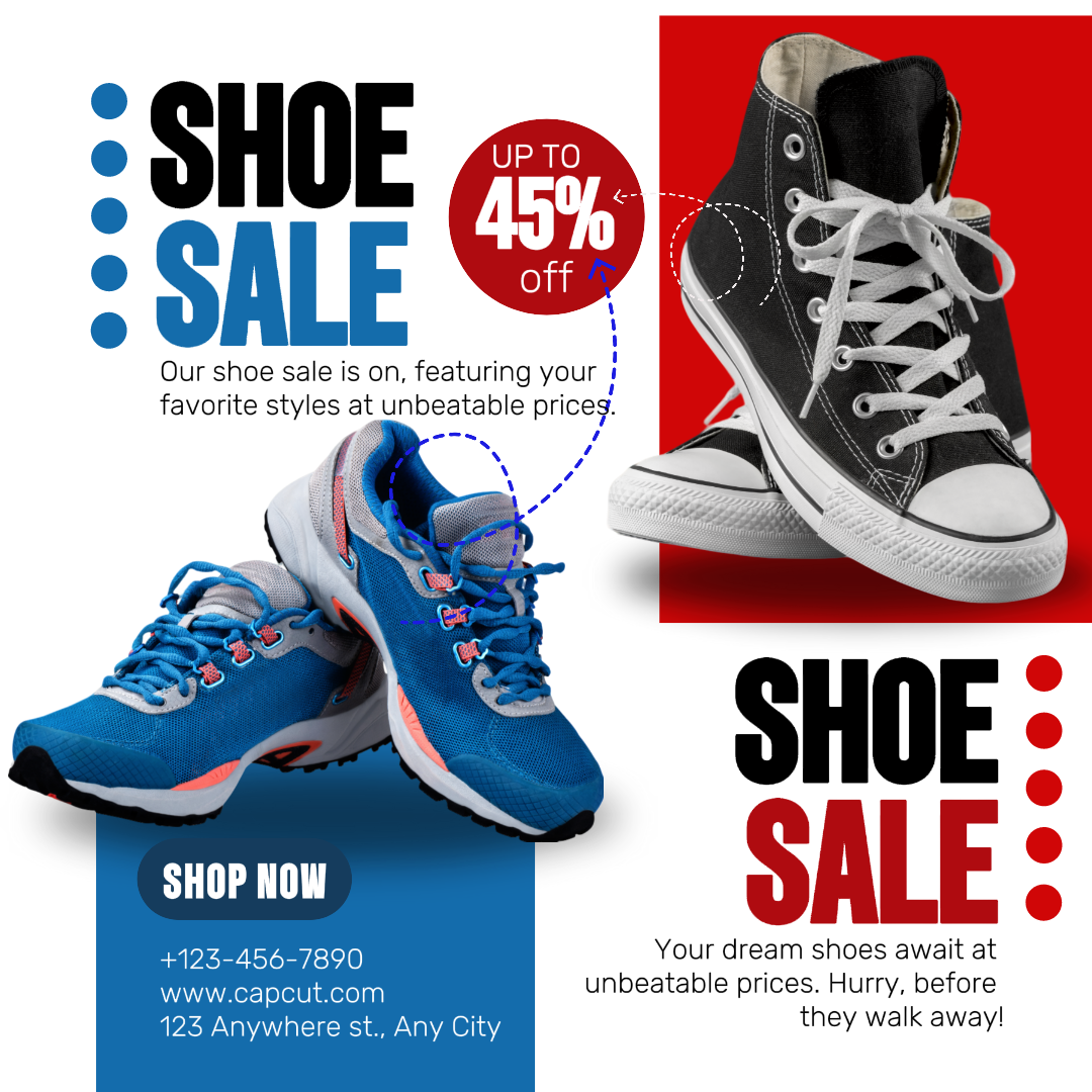 Kleidung und Schuhe instagram post rot blau