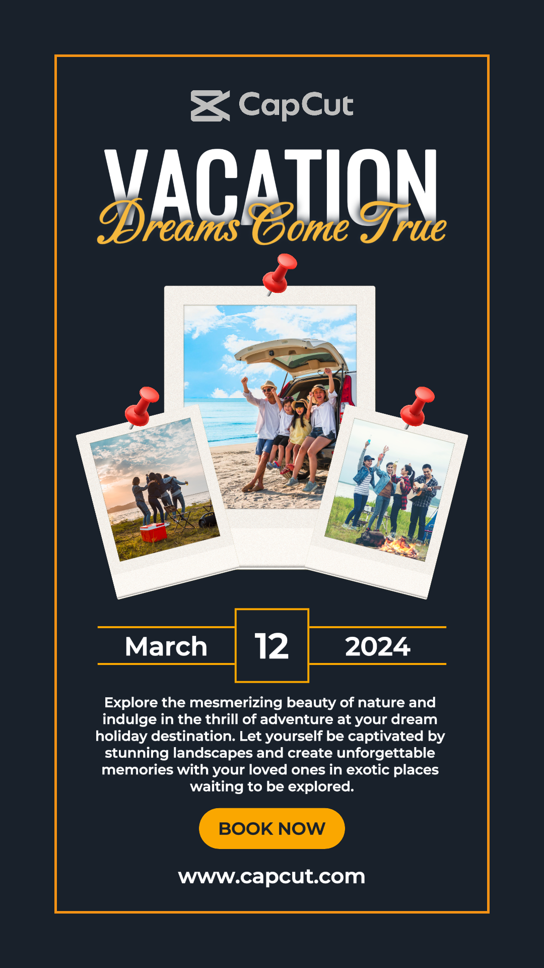 Anuncio De Viaje De Vacaciones Póster Historia De Instagram Azul Oscuro Naranja