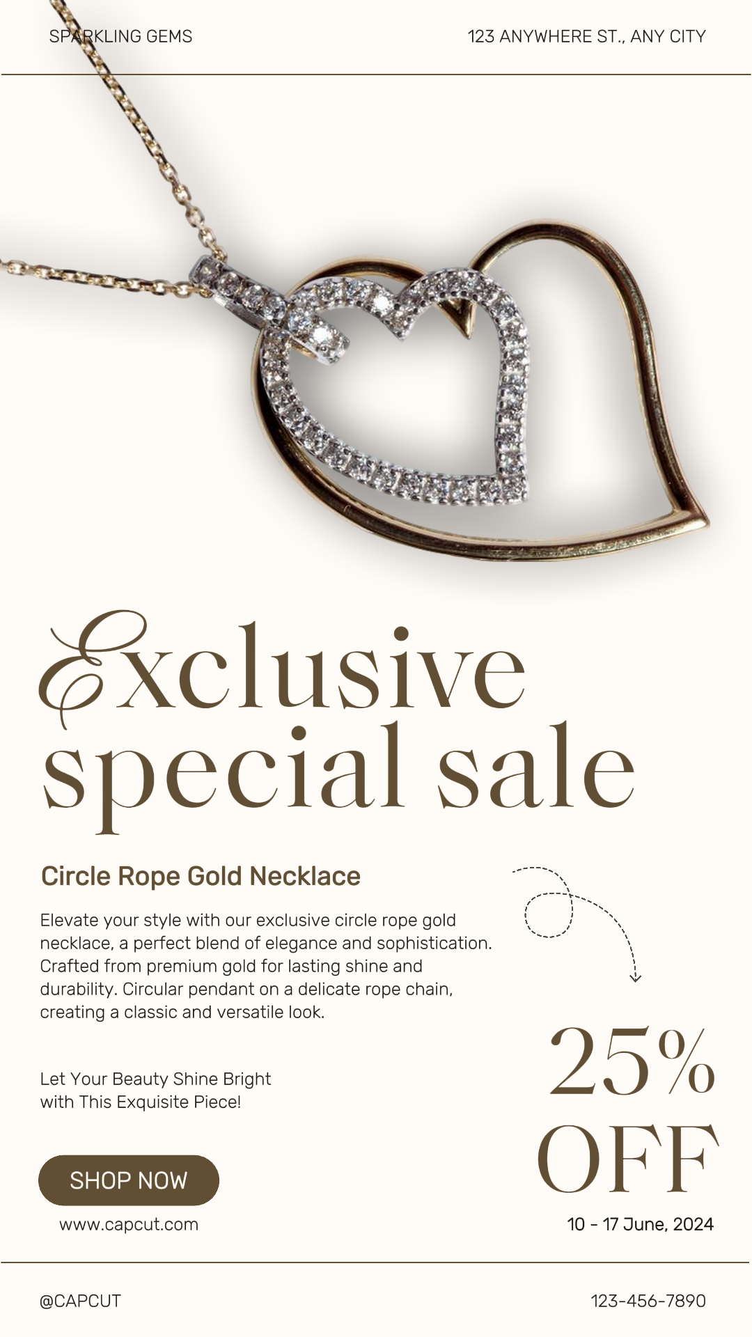 Joyas y accesorios Cartel de marketing Círculo Cuerda Collar de oro Venta Historia de Instagram