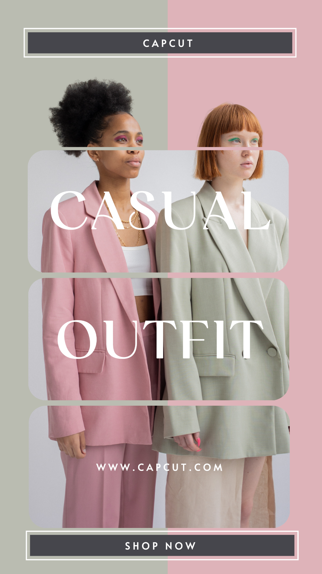 Minimalistische Collage Marketing Poster Kleidung & Schuhe Casual Outfit Pastell Rosa / Grün Instagram Story