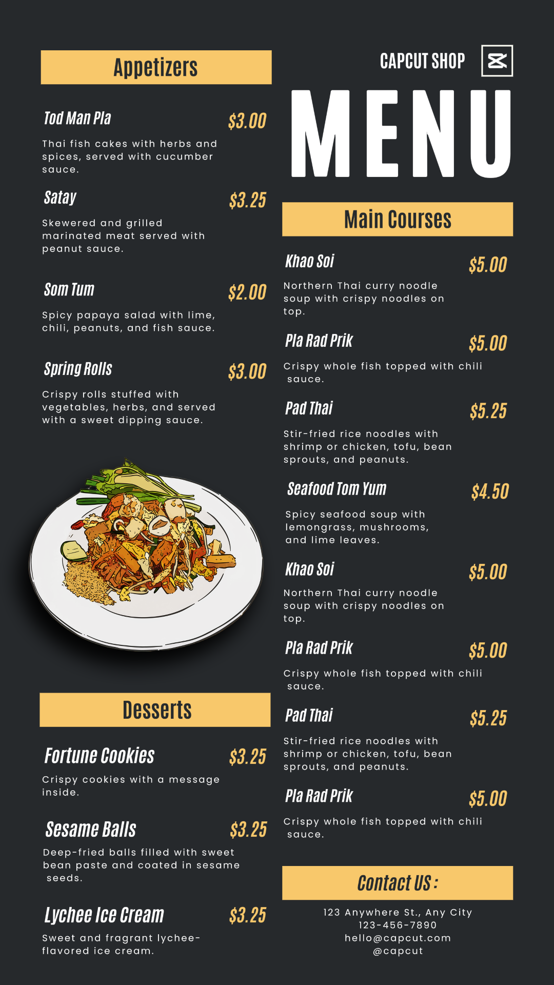 Essen Thailand Restaurant Menü Instagram Story