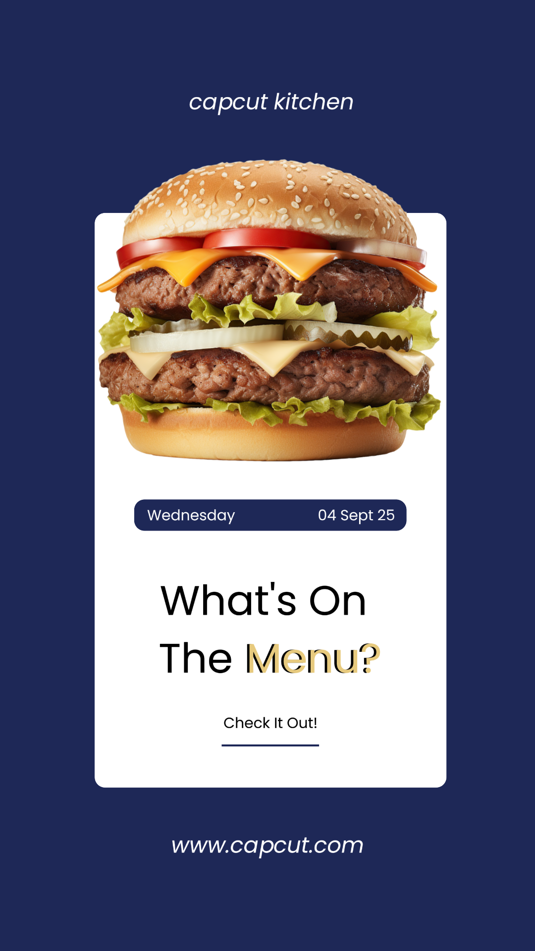 Burger Makanan Cepat Saji Tiktok Thumbnail untuk Pemasaran Digital dengan Desain Putih Biru Minimalis