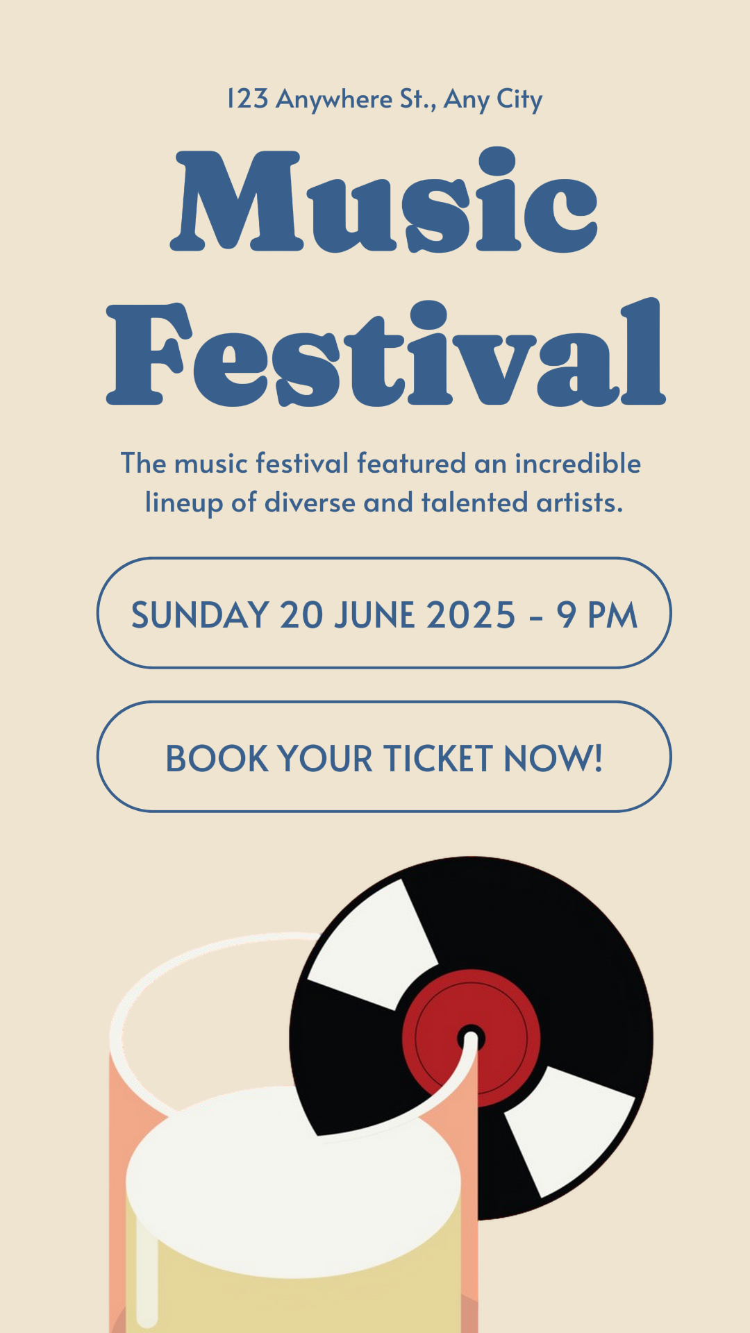 Divertissement festival de musique tiktok style rétro bleu et crème