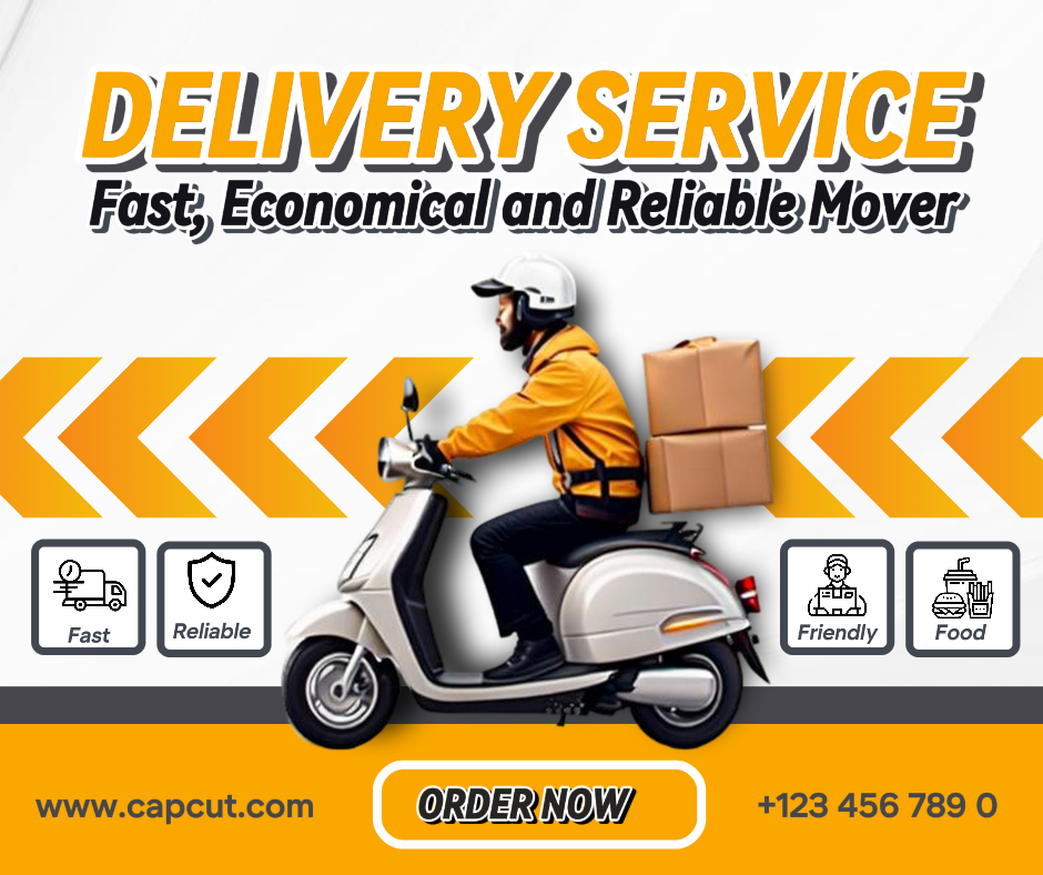 General industrial and living services, Fast Delivery, Minimalist Orange design, Facebook post