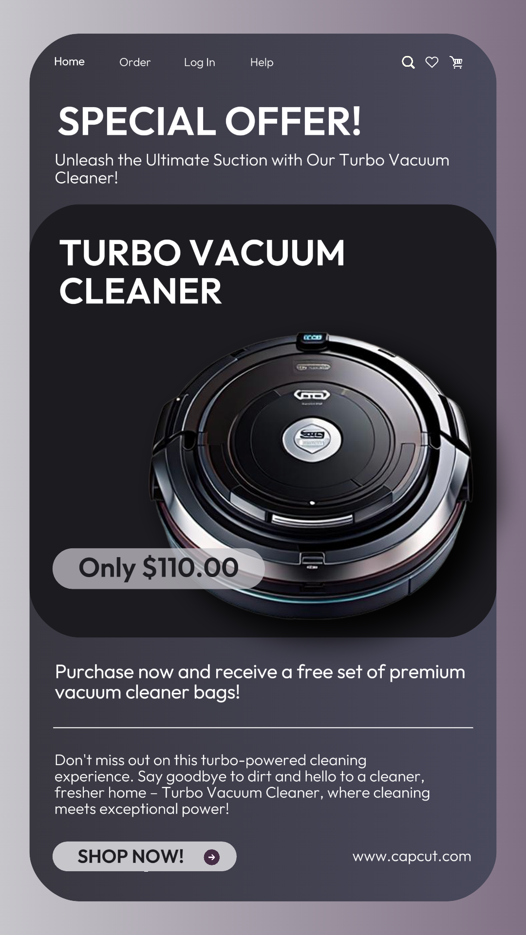 Promoção de vácuo de robô eletrônico