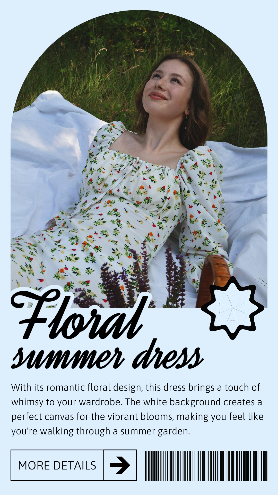 Clothing and shoes floral summer dress product display instagram story blue pastel theme