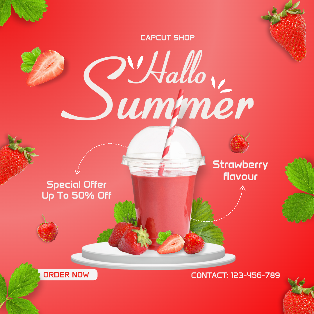 Poster Pemasaran Makanan Dan Minuman Minuman Musim Panas Strawberry Drink Instagram Post