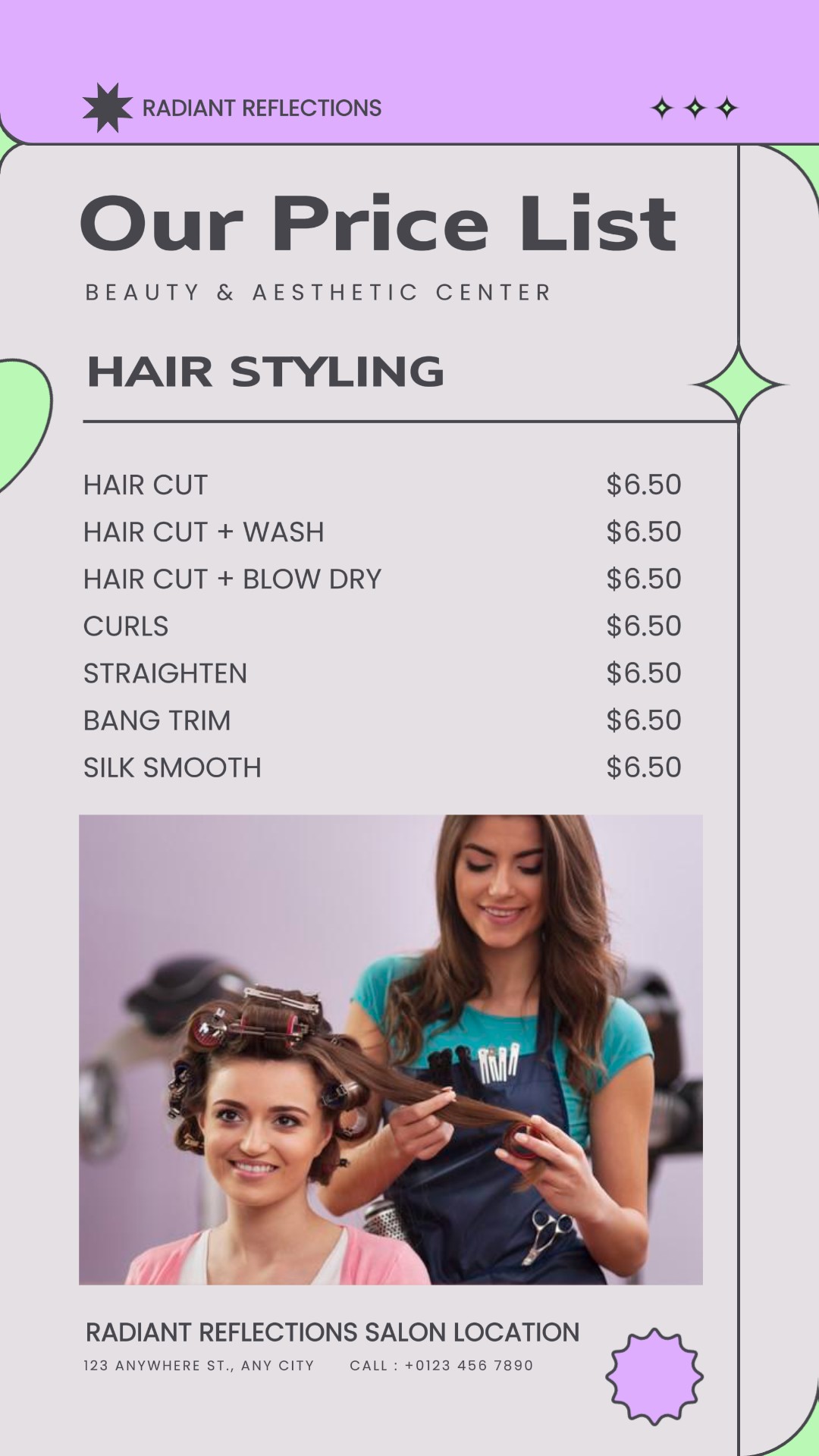 Historia de Instagram de la lista de precios del salón de belleza