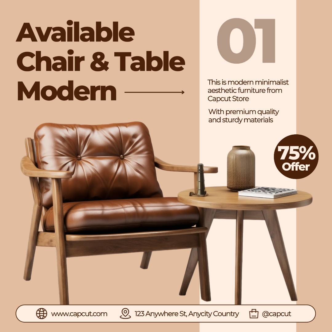 Haushalt - Marketing-Poster verfügbar Stuhl & Tisch Modern Instagram Post Creme Braun Modern