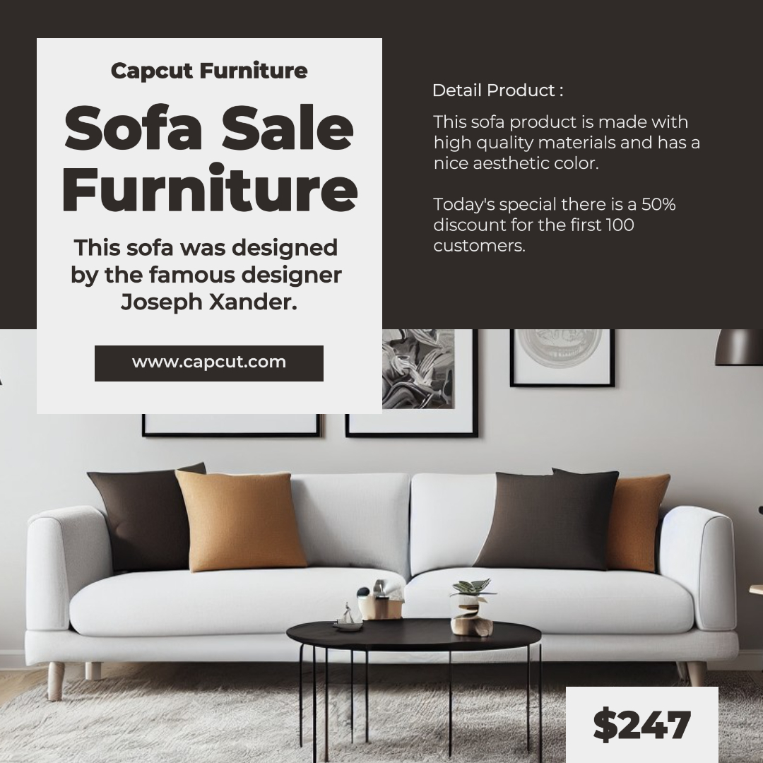 Black White Minimalist Furniture Sofa Sale Product Display Instagram Post