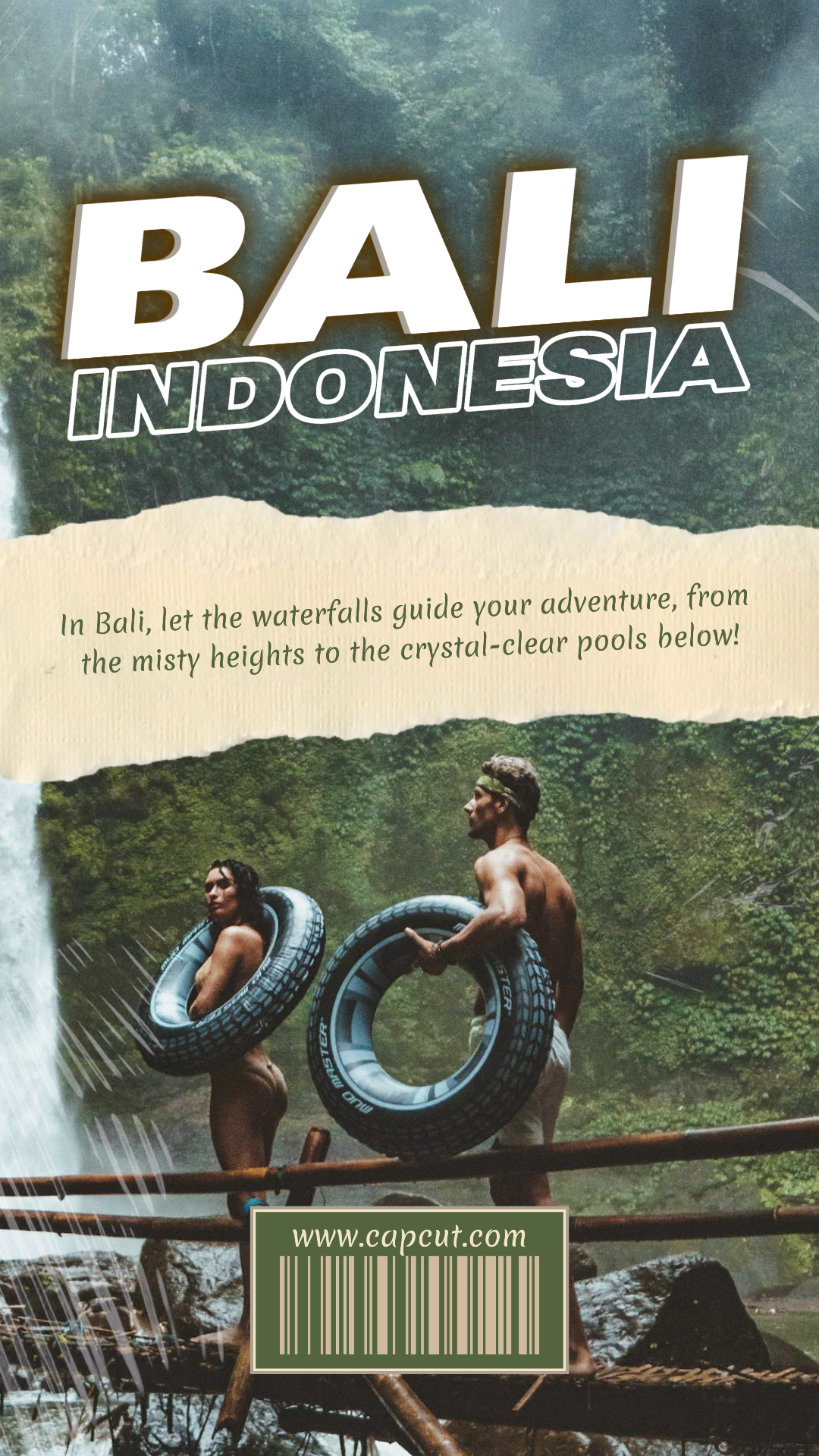 Perjalanan - Poster Kreatif Air Terjun Bali Indonesia